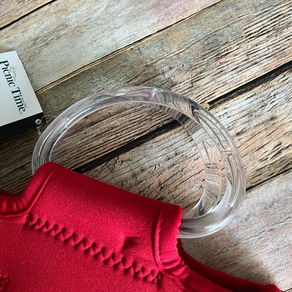 NWT Picnic Time Red Neoprene Tote Lunch Bag with Acrylic Handles - Picture 3 of 9